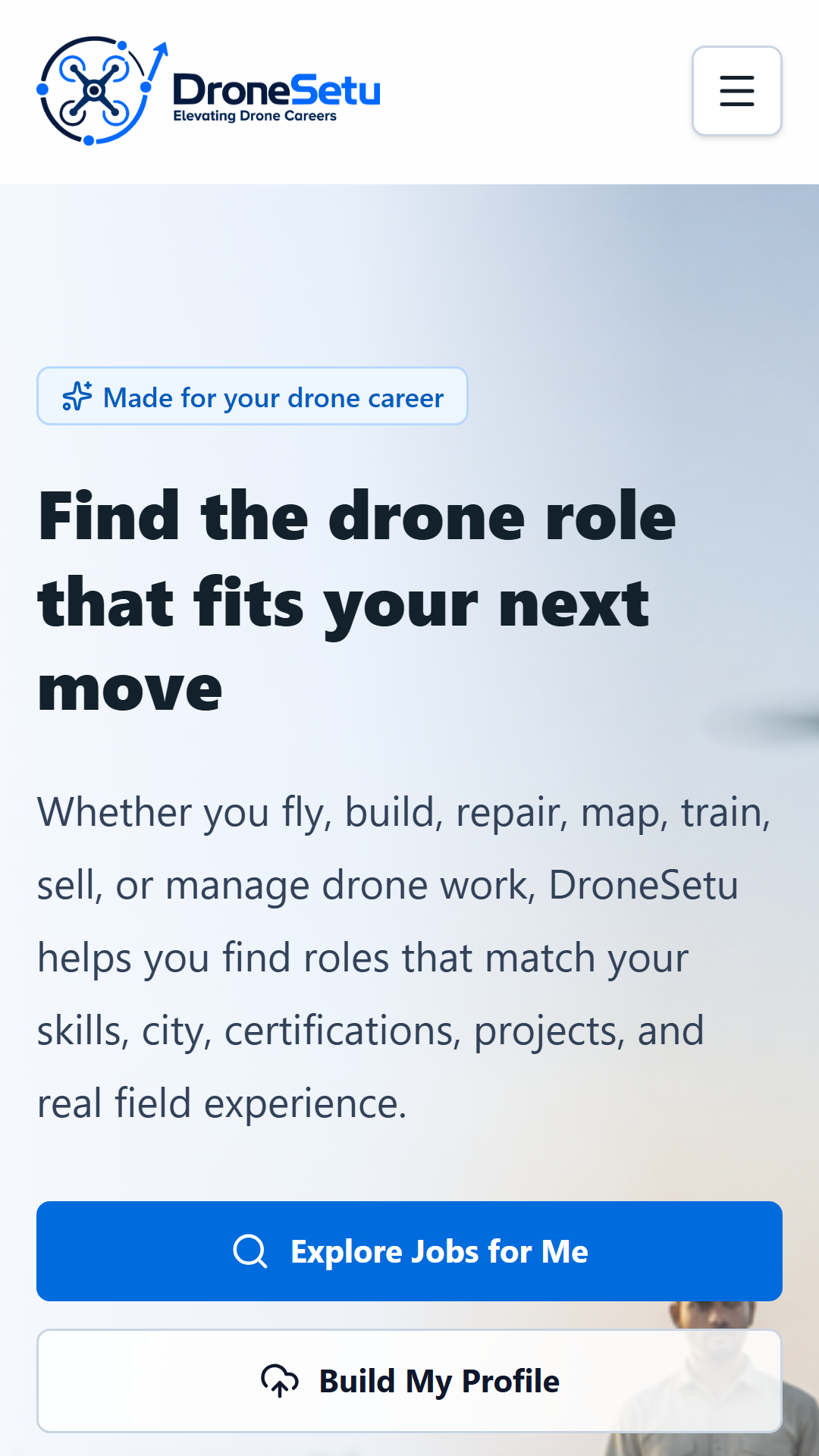DroneSetu Personalised drone career discovery screen