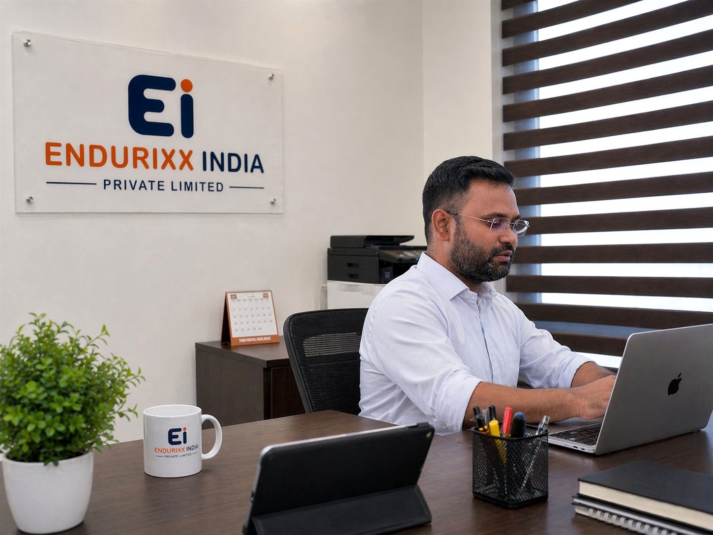 Kundan Kumar, Founder and CEO of Endurixx India, working from the New Delhi office